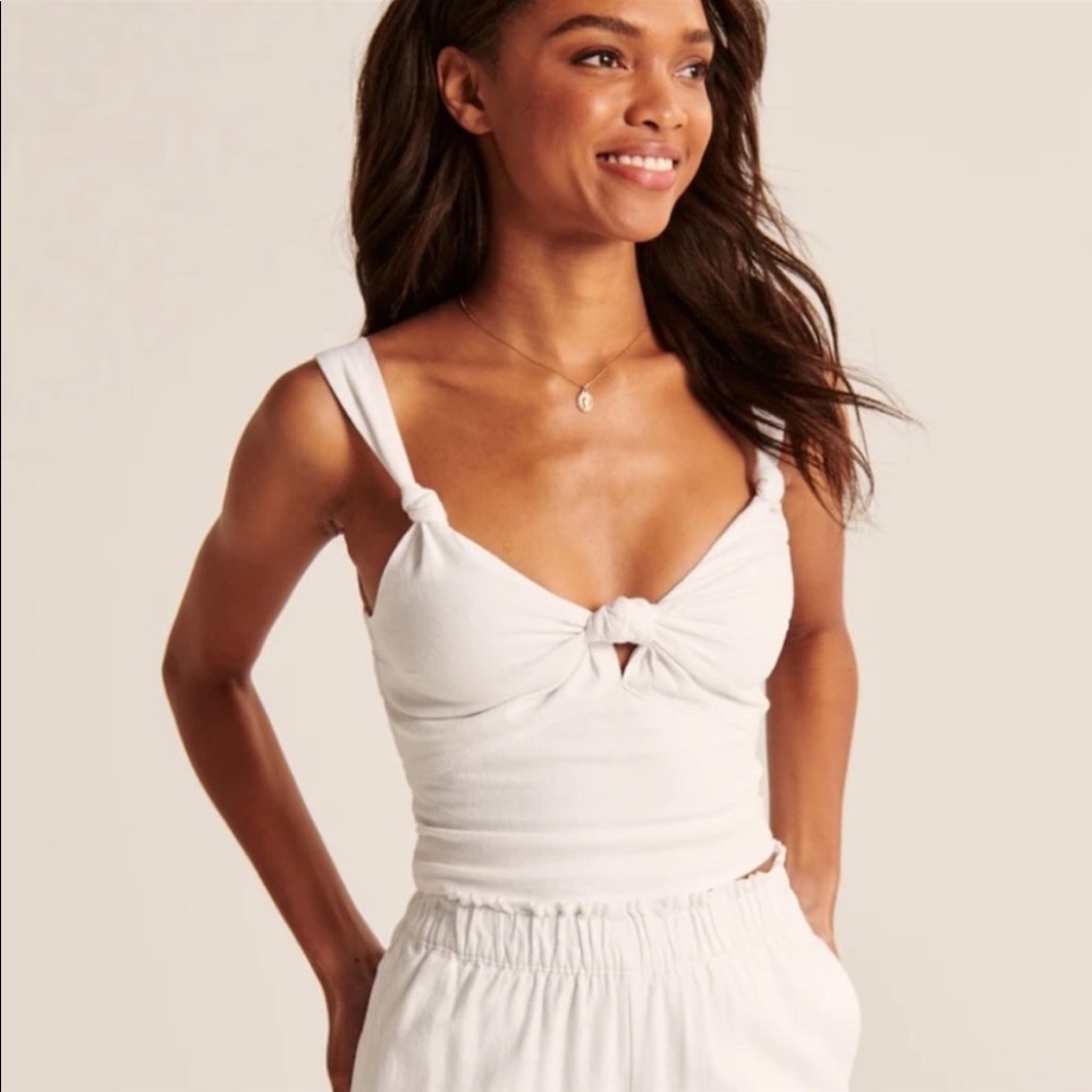 Abercrombie White Knot Linen Summer Tank XS